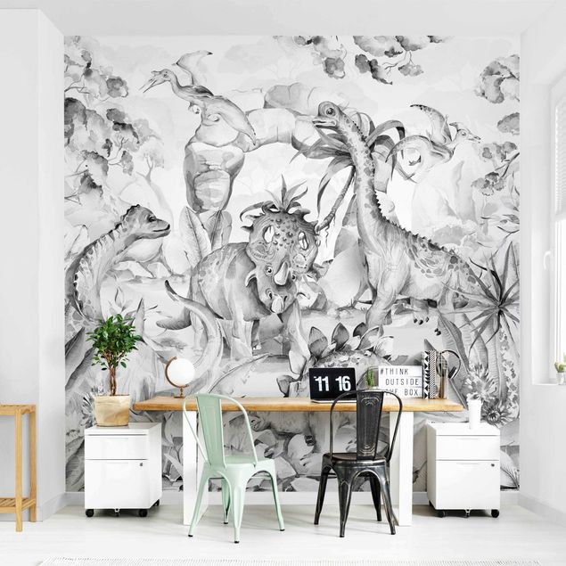 Wanddeko Büro Welt der Dinosaurier Schwarz Weiß