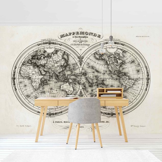 Wanddeko Esszimmer Weltkarte - Französische Karte der Hemissphären von 1848