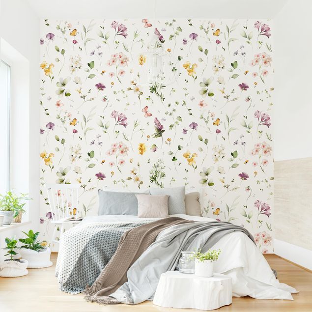 Wanddeko Schlafzimmer Wildblumen Aquarell Muster