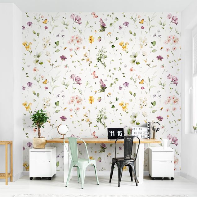 Wanddeko Büro Wildblumen Aquarell Muster