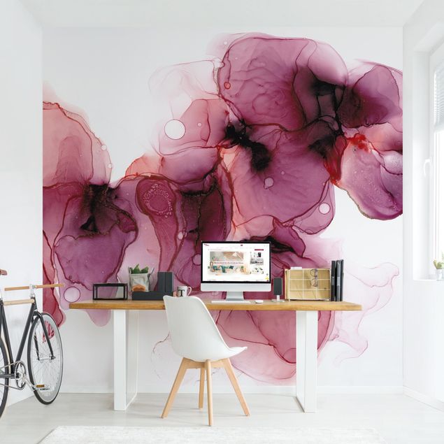 Wanddeko Wohnzimmer Wilde Blüten in Violett und Gold