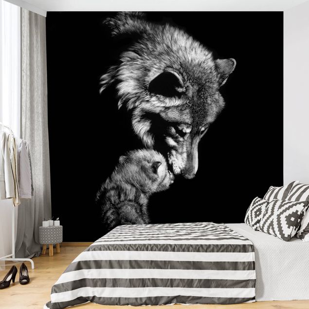 Wanddeko Wohnzimmer Wolf vor Schwarz