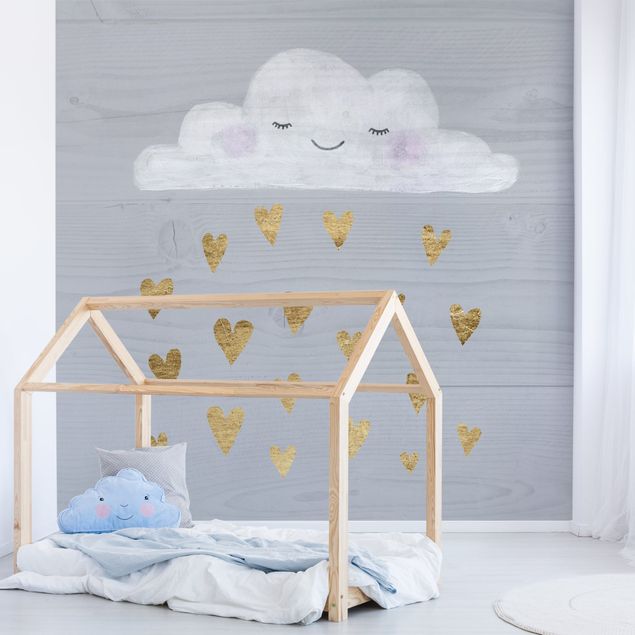 Wanddeko Babyzimmer Wolke mit goldenen Herzen