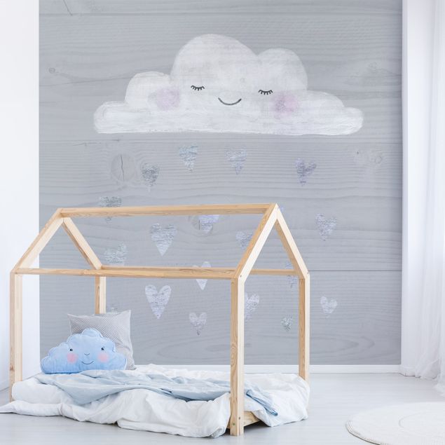 Wanddeko Büro Wolke mit silbernen Herzen