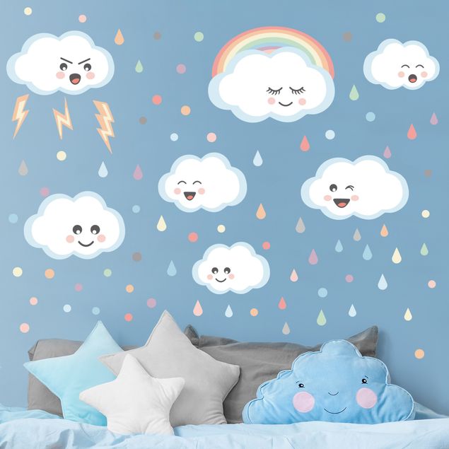 Wanddeko Büro Wolken mit Gesicht Kinderzimmer Set