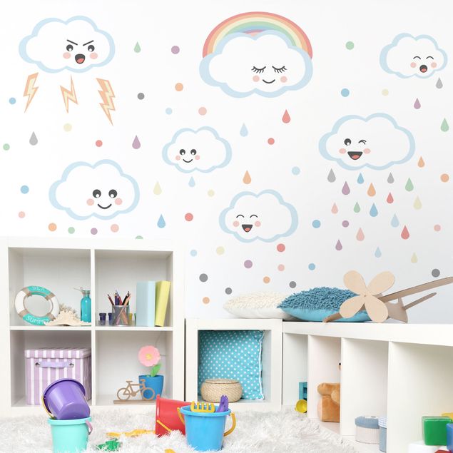 Wanddeko Babyzimmer Wolken mit Gesicht Kinderzimmer Set