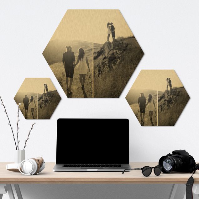 Wanddeko Mädchenzimmer Hexagon Bild Alu-Dibond gebürstet Gold selbst gestalten