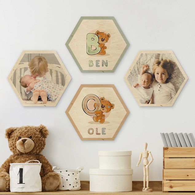 Babyzimmer Deko Mehrteiliges Hexagon Bild Holz selbst gestalten