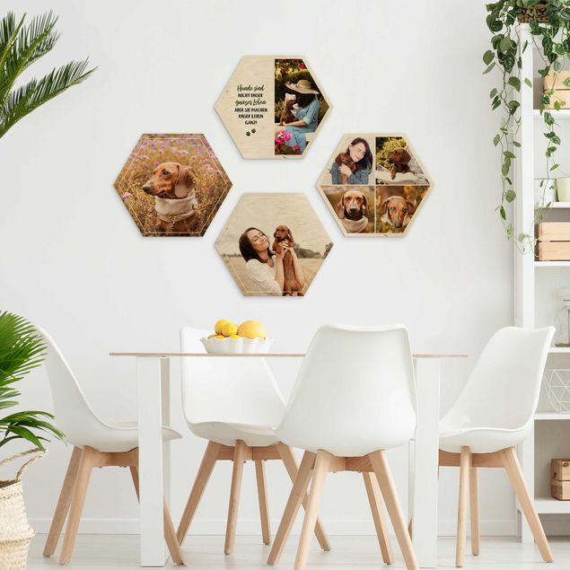 Wanddeko Flur Mehrteiliges Hexagon Bild Holz selbst gestalten