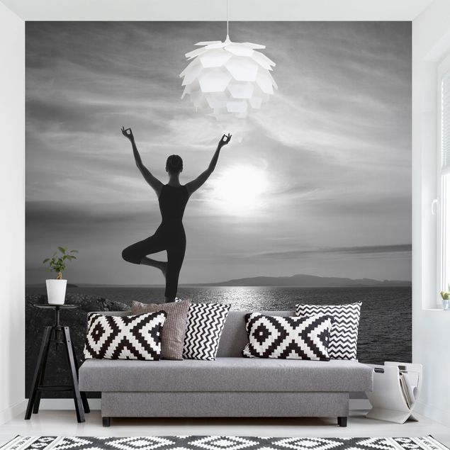 Wanddeko Wohnzimmer Yoga schwarz weiß