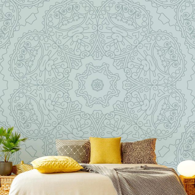 Wanddeko Wohnzimmer Zackige Mandalablume mit Stern in Türkis