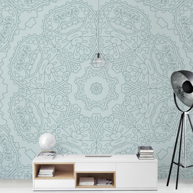 Wanddeko Schlafzimmer Zackige Mandalablume mit Stern in Türkis