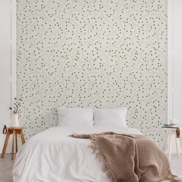 Wanddeko Schlafzimmer Zarte Zweige Muster mit Punkten in Grün II
