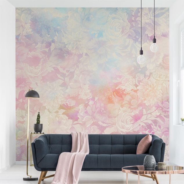 Wanddeko Wohnzimmer Zarter Blütentraum in Pastell