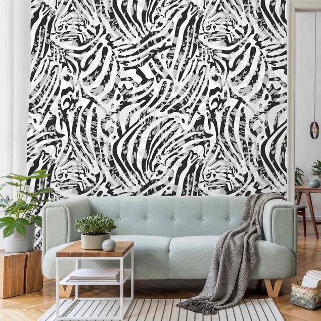 Wanddeko Wohnzimmer Zebramuster in Grautönen