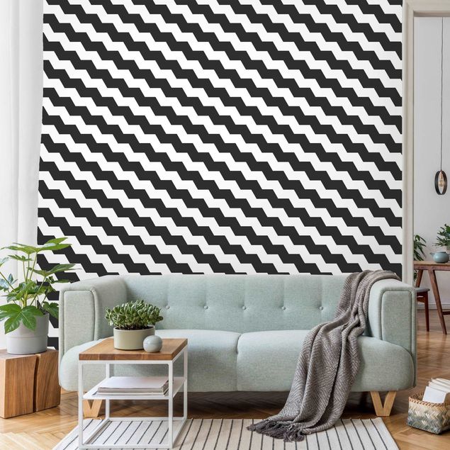 Wanddeko Schlafzimmer Zick Zack Geometrie Muster Schwarz-Weiß