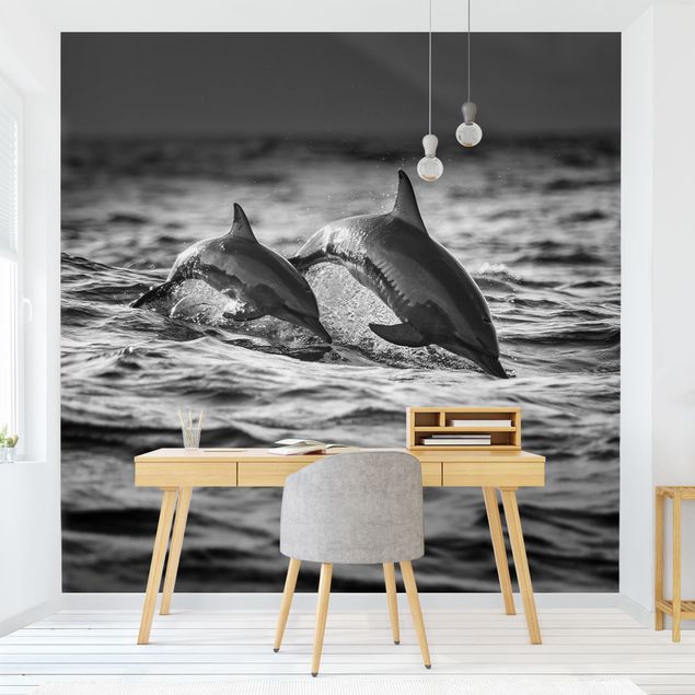 Wanddeko Wohnzimmer Zwei springende Delfine