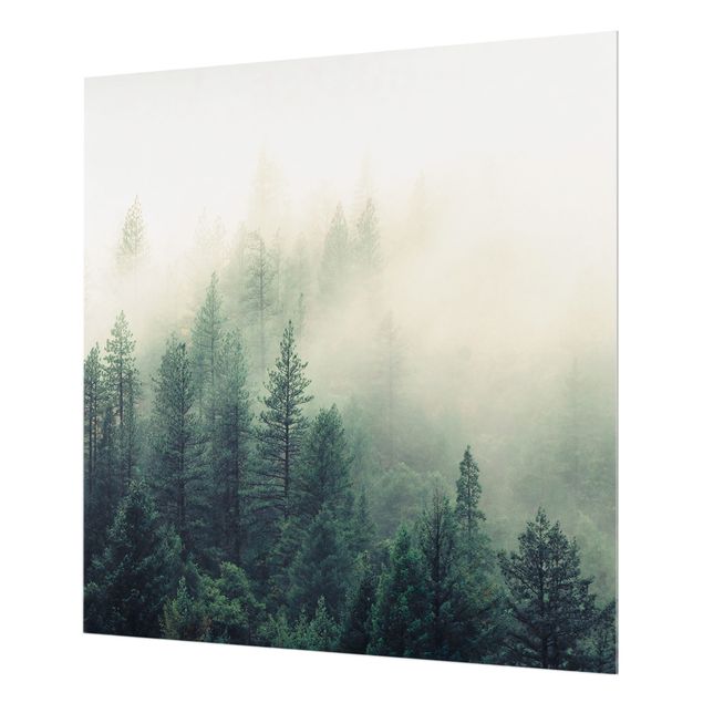 Küchenspiegel Glas Wald im Nebel Erwachen
