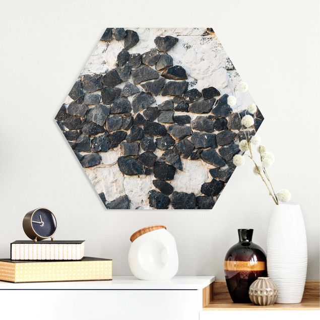 Wanddeko Schlafzimmer Mauer mit Schwarzen Steinen