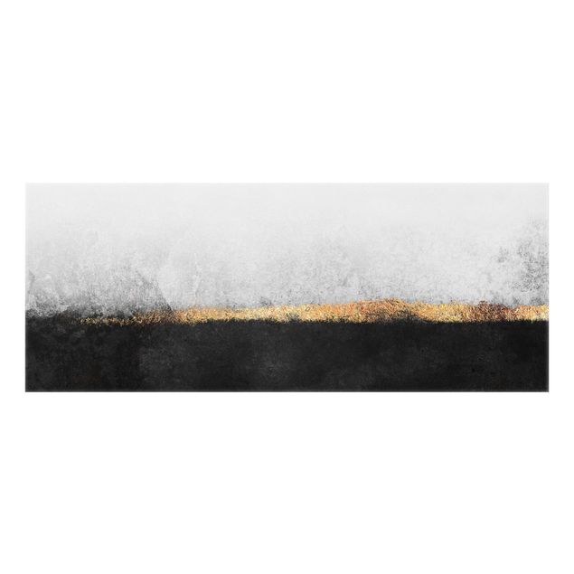 Wanddeko Aquarell Abstrakter Goldener Horizont Schwarz Weiß