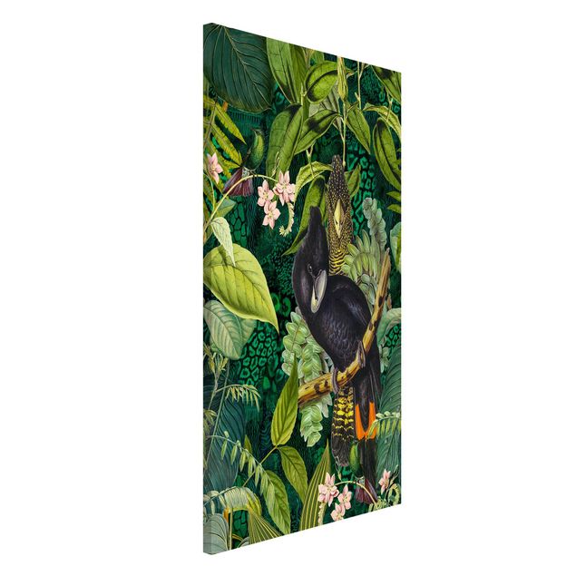 Wanddeko Flur Bunte Collage - Kakadus im Dschungel