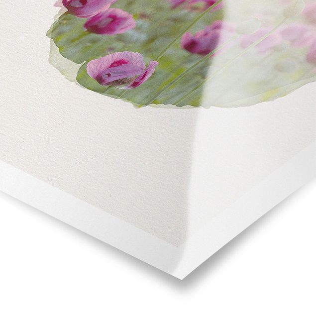 Wanddeko Esszimmer Wasserfarben - Violette Schlafmohn Blumenwiese im Frühling