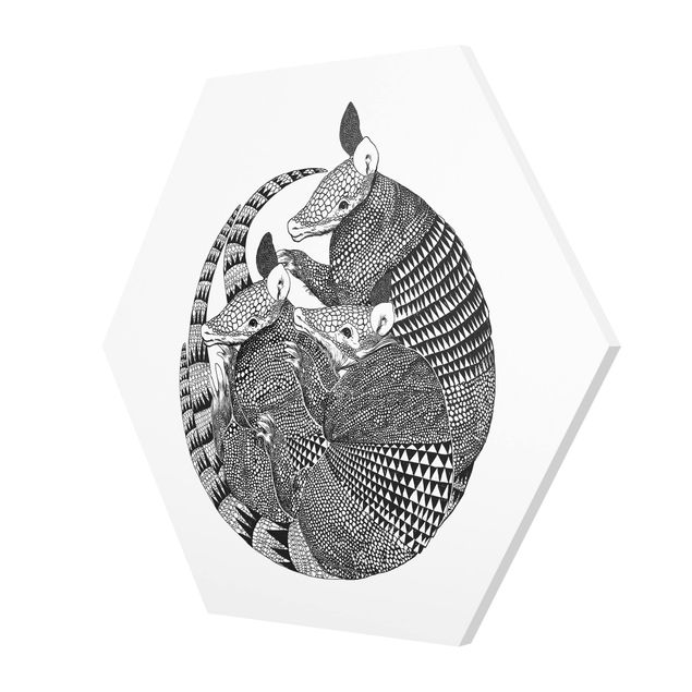 Wanddeko Treppenhaus Illustration Gürteltiere Schwarz Weiß Muster