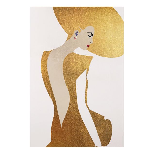 Wanddeko gold Dame mit Hut in Gold