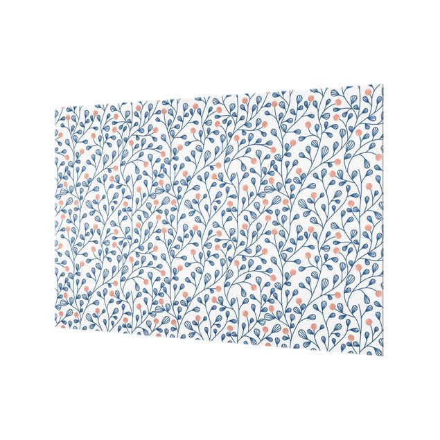Wohndeko Illustration Blaues Pflanzen Muster mit Punkten in Rosa