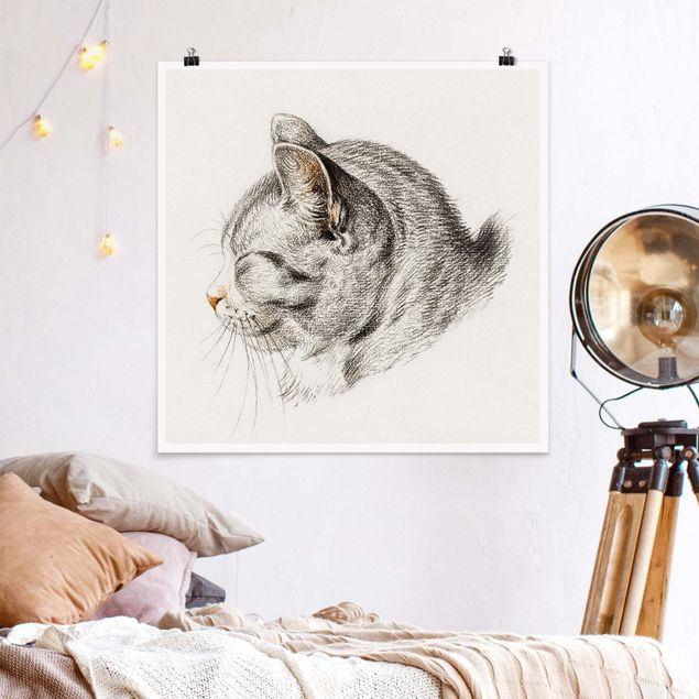 Wanddeko beige Vintage Zeichnung Katze III