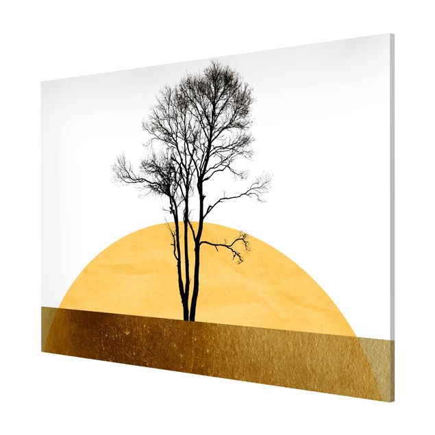 Wanddeko Esszimmer Goldene Sonne mit Baum