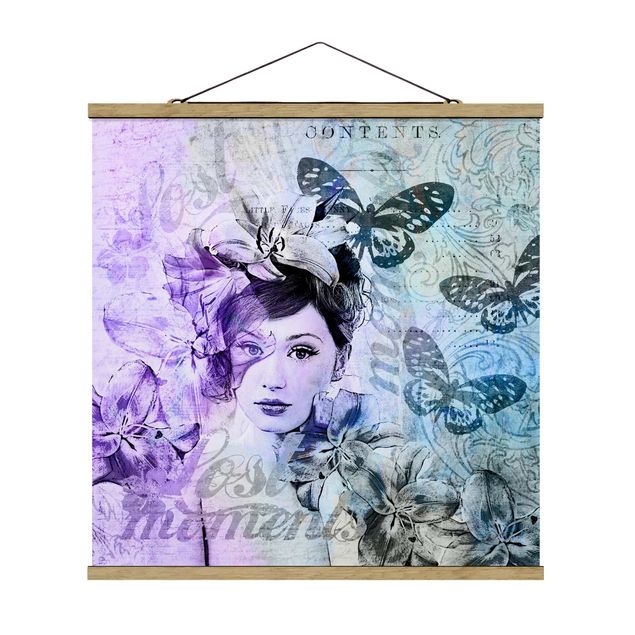 Wanddeko Esszimmer Shabby Chic Collage - Portrait mit Schmetterlingen