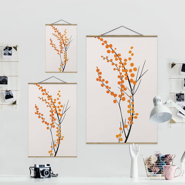 Wanddeko Esszimmer Grafische Pflanzenwelt - Beeren Orange