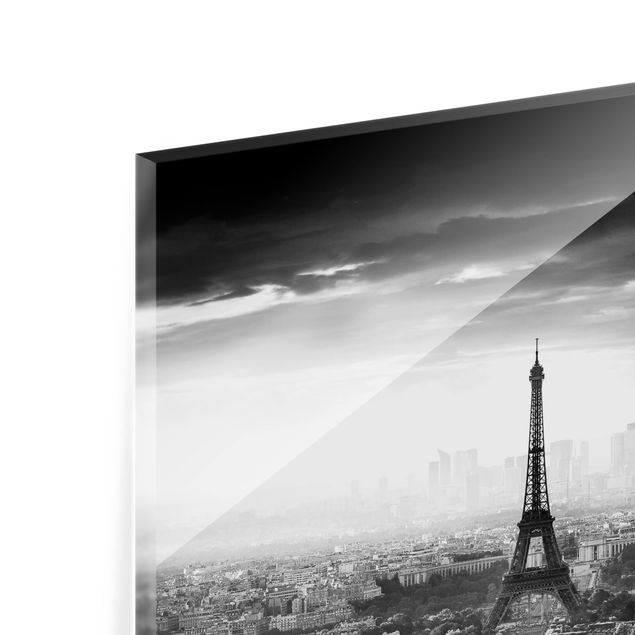 Wanddeko Fotografie Der Eiffelturm von Oben Schwarz-weiß