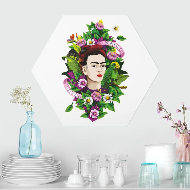 Wanddeko Blume Frida Kahlo - Frida, Äffchen und Papagei