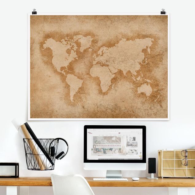 Wanddeko beige Antike Weltkarte