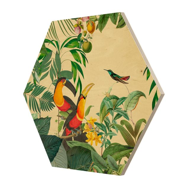 Wanddeko Büro Vintage Collage - Vögel im Dschungel