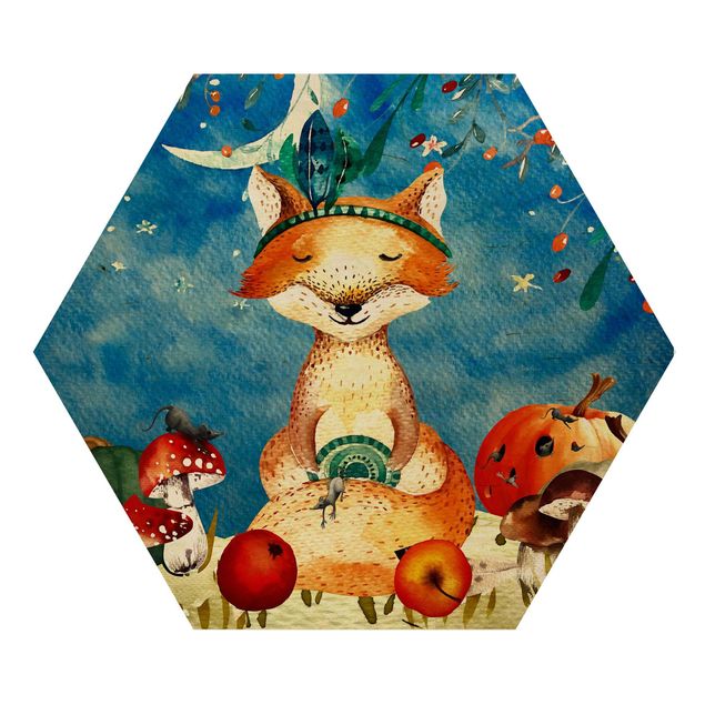 Wanddeko Mädchenzimmer Aquarell Fuchs im Mondschein