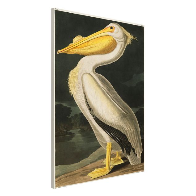 Wanddeko gelb Vintage Lehrtafel Weißer Pelikan