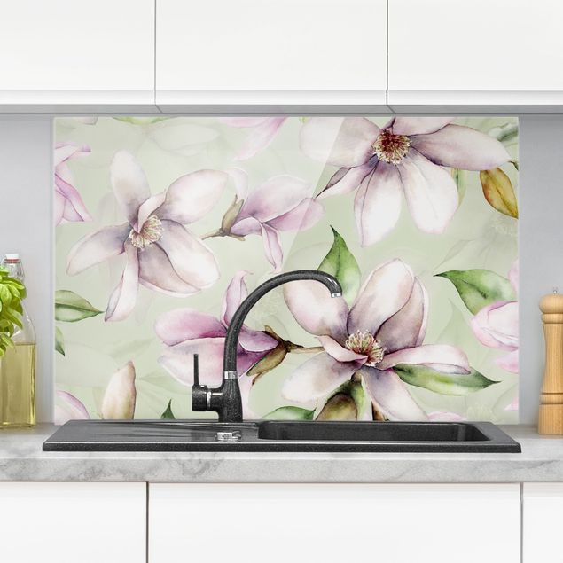Wanddeko Küche Magnolien Illustration auf Mint