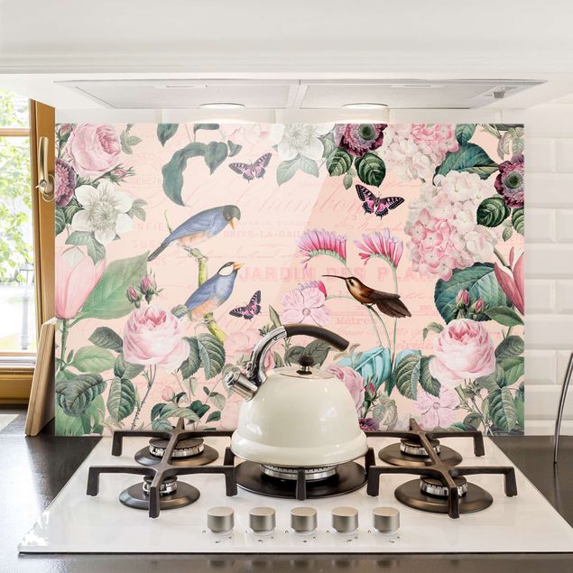 Küchen Deko Vintage Collage - Rosen und Vögel