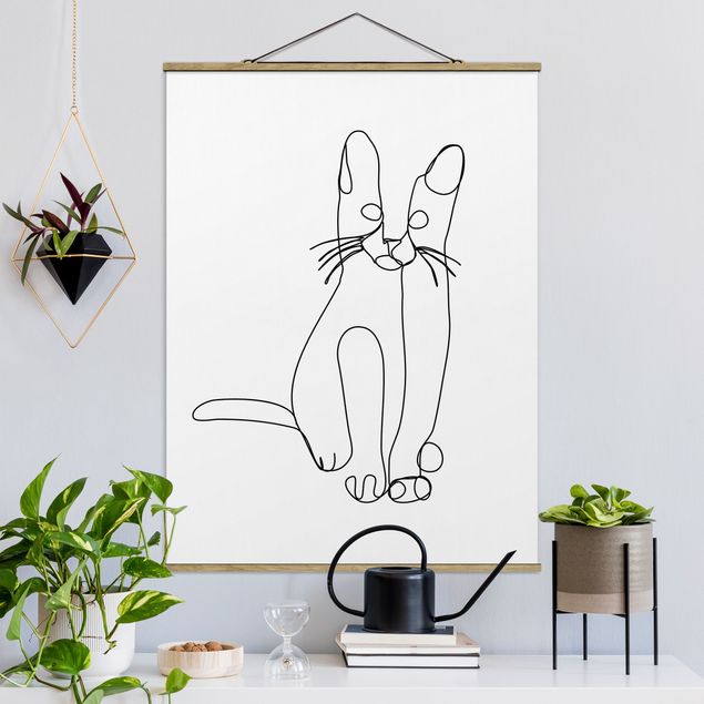 Wanddeko Wohnzimmer Katze Line Art
