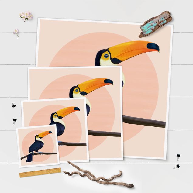 Wanddeko über Sofa Illustration Vogel Tukan Malerei Pastell