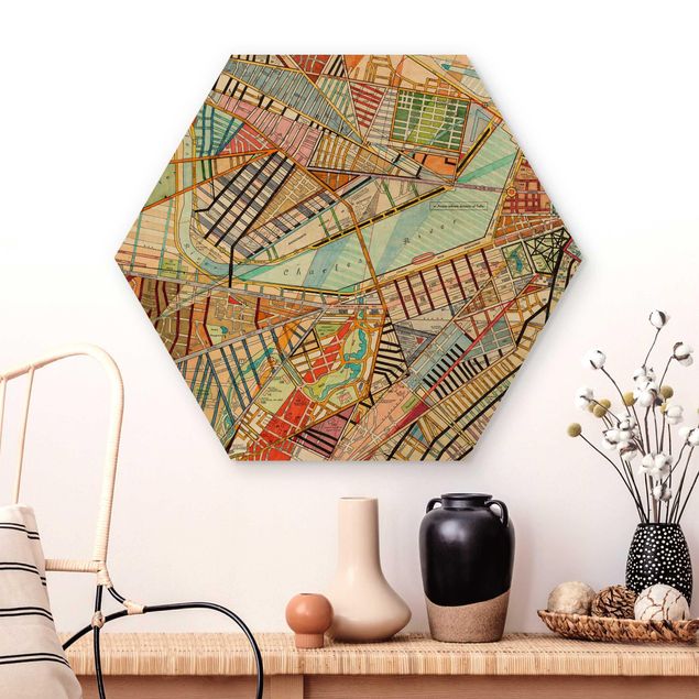 Wanddeko bunt Moderne Karte von Boston