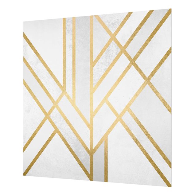 Wanddeko Aquarell Art Deco Geometrie Weiß Gold