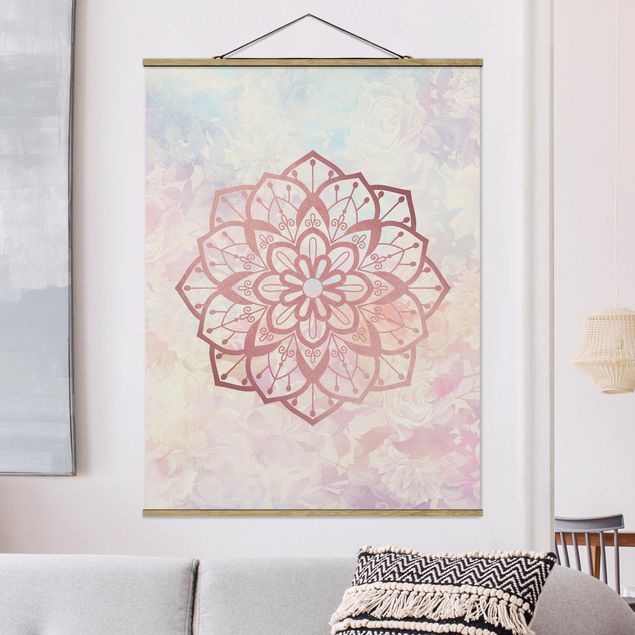 Wanddeko Wohnzimmer Mandala Illustration Blüte rose pastell
