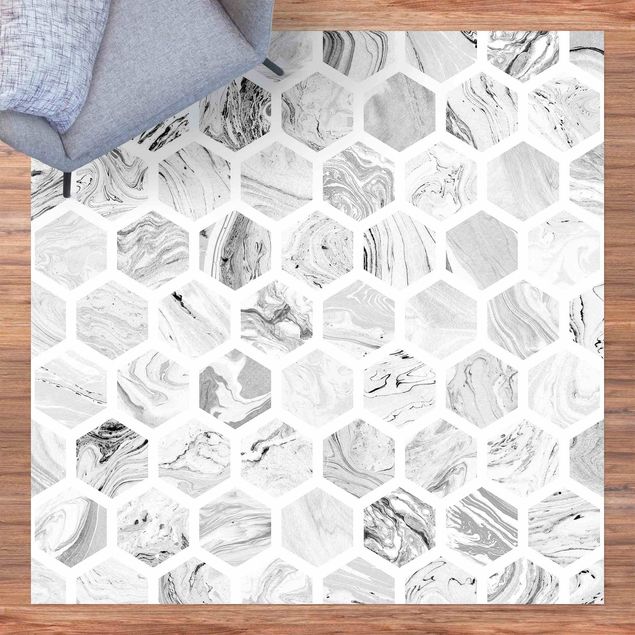 Wanddeko grau Marmor Hexagone in Graustufen