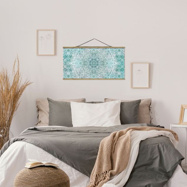 Wanddeko Schlafzimmer Mandala Aquarell Ornament Muster türkis