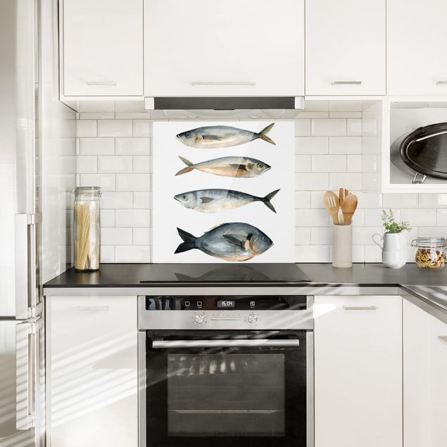 Küchen Deko Vier Fische in Aquarell I