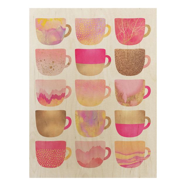 Wanddeko Esszimmer Goldene Tassen mit Pink
